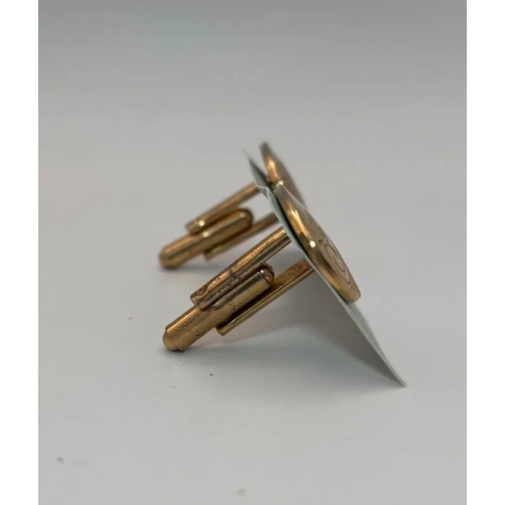 Vintage Gold-Toned Oval Cufflinks With Leaf & Line Design For Men